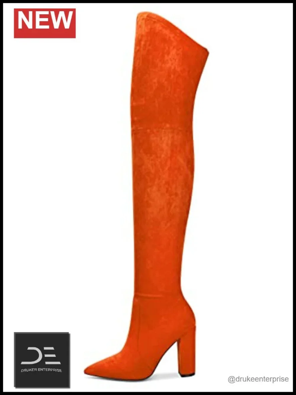 Over-the-Knee Boots 4 Inch Chunky Block Heel Pointed Toe Zipper